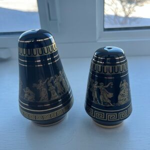 vintage Greek porcelain salt and pepper shakers